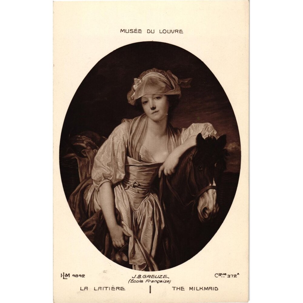 J B Greuze La Laitière Art Postcard Musée Du Louvre Printed In Paris